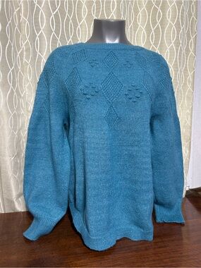Penmans Teal Crewneck Knit Sweater with Textured Diamond Detail